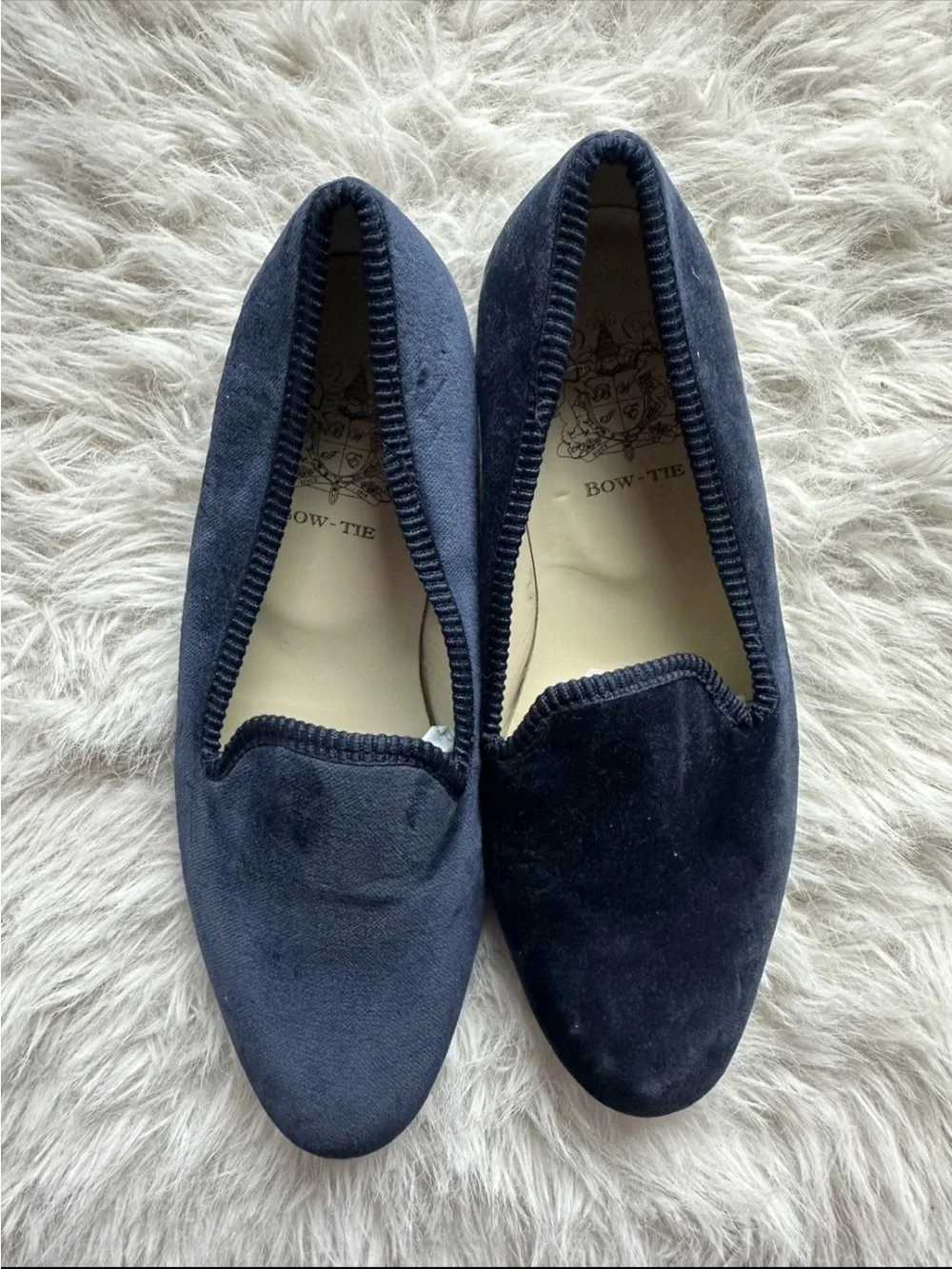 Bow-Tie Navy Blue slippers Velvet Slip-On Loafers Opera shoes